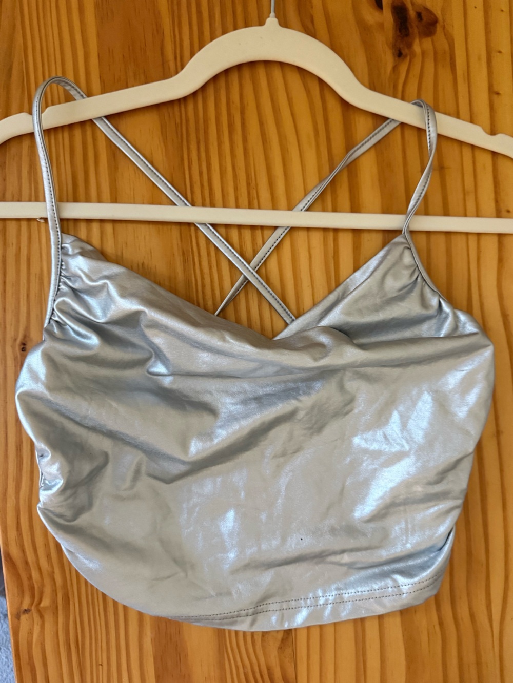 SHEIN Silver Cowl Neck Tank Crop Top Size Small